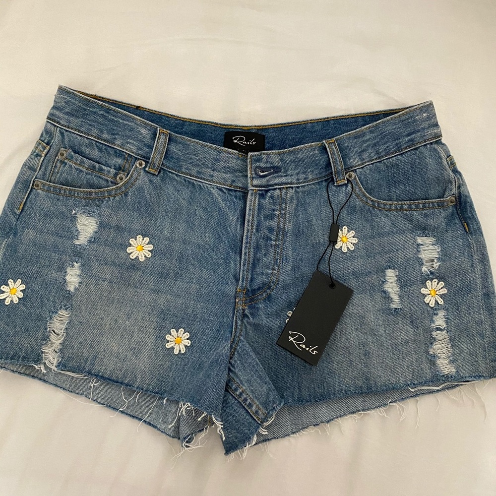 Rails Jesse Embroidered Cutoff Denim Shorts